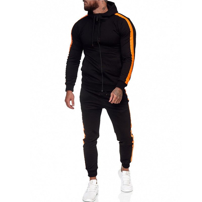 HannaClothingStore HannaClothingStore Men's Bottoms Hooded stitching sweater mens casual sports suit