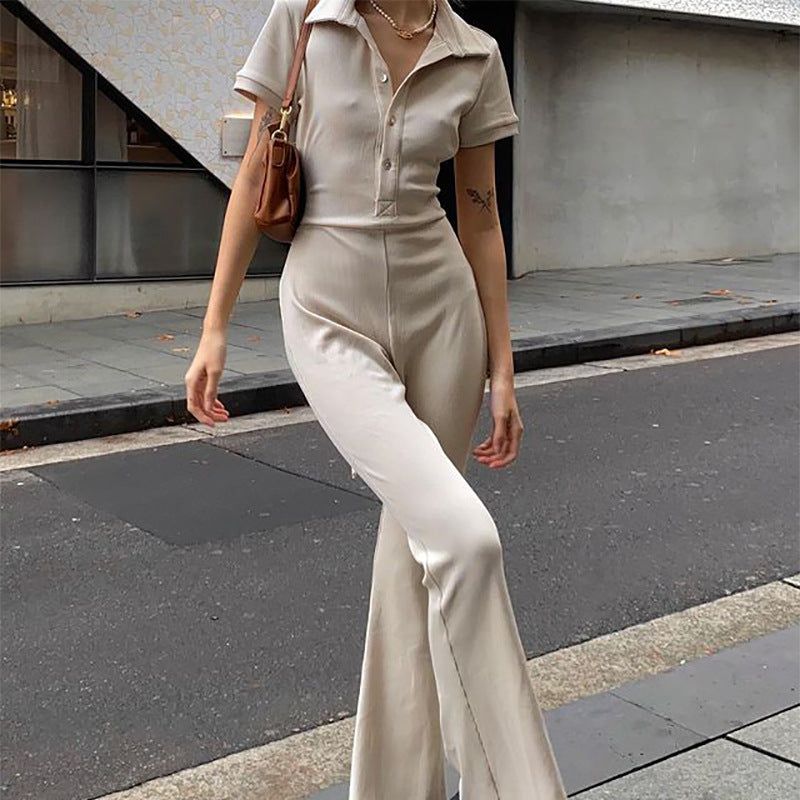 HannaClothingStore HannaClothingStore Women Jumpsuits Skinny Backless Lapel Button Jumpsuit