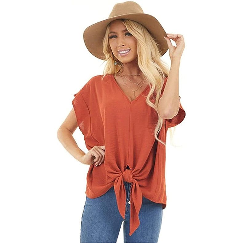 HannaClothingStore HannaClothingStore Women Blouse Women Deep V-Neck Loose Short-Sleeved