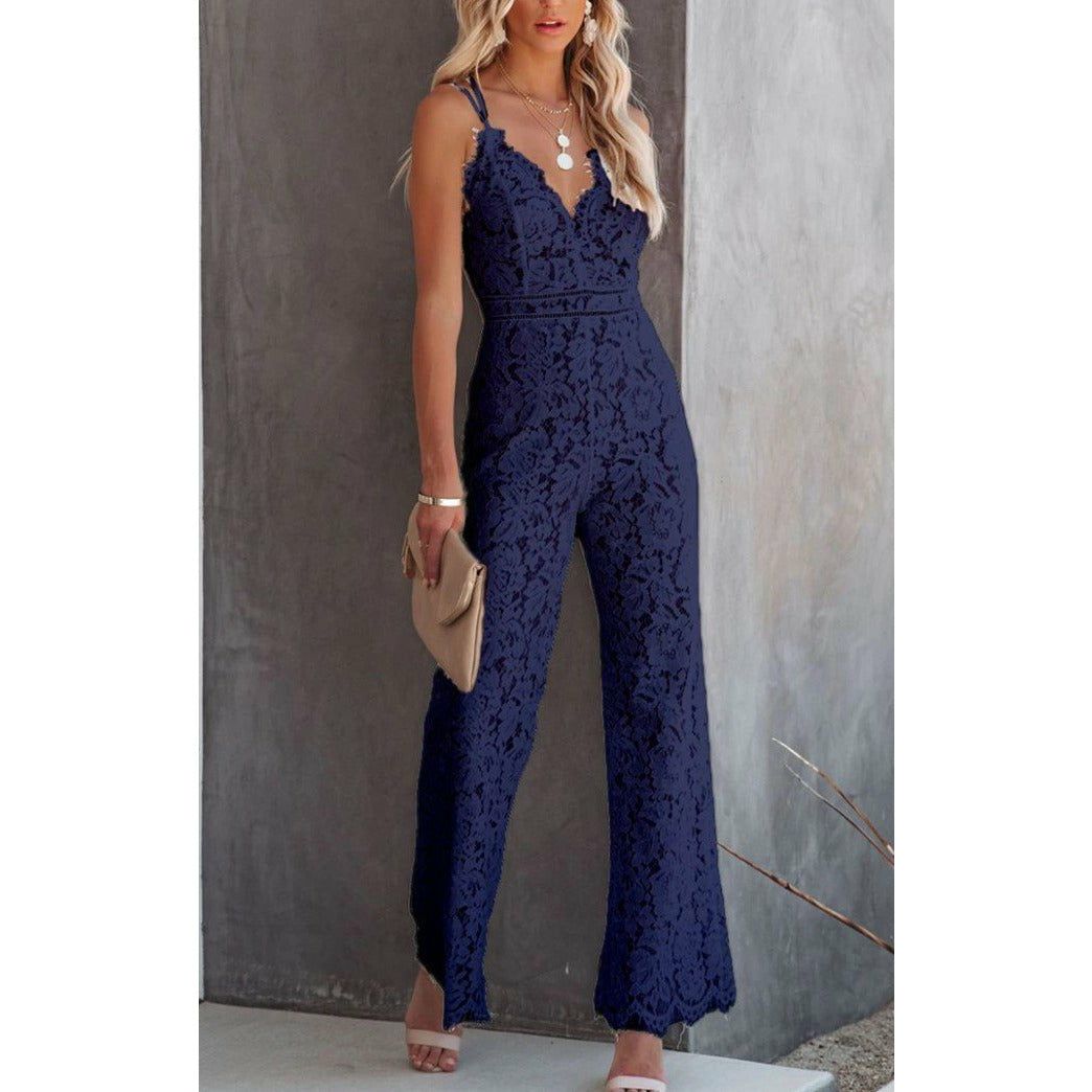 HannaClothingStore HannaClothingStore Women Jumpsuits Lace Stitching Sleeveless Casual Suspender Jumpsuit