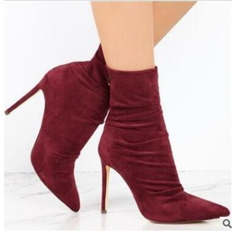HannaClothingStore HannaClothingStore Women Shoes New wrinkled suede light high heel boots in autumn and winter