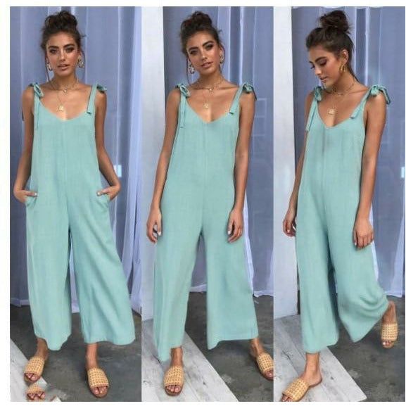 HannaClothingStore HannaClothingStore Women Jumpsuits Back solid jumpsuit ladies wide leg dress