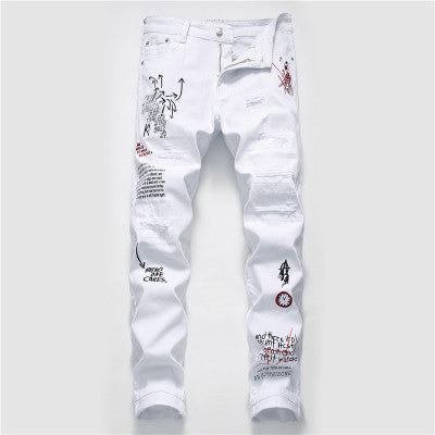 HannaClothingStore HannaClothingStore Men Jeans Shredded embroidery jeans