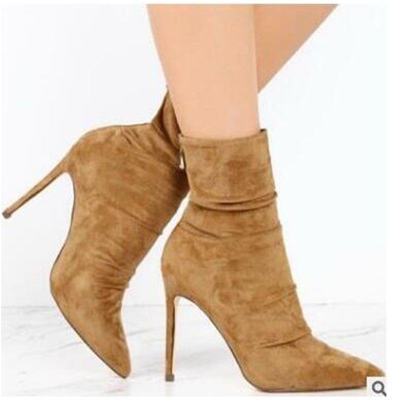 HannaClothingStore HannaClothingStore Women Shoes New wrinkled suede light high heel boots in autumn and winter