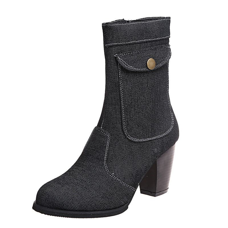 HannaClothingStore HannaClothingStore Women Shoes High-heeled Denim Mid-leg Boots