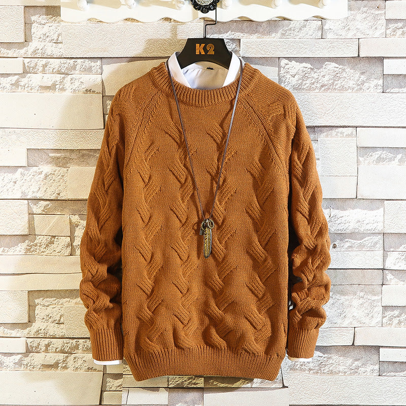 Round Neck Sweater Sportsmen Solid Color Pullover Sweater