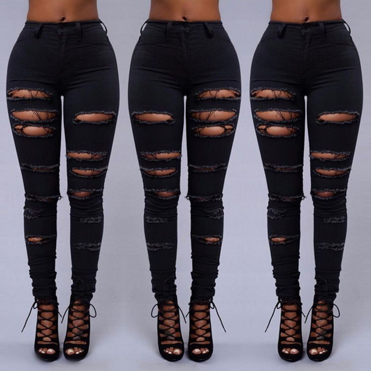 HannaClothingStore HannaClothingStore Women Jean High Waist Skinny Ripped Female Denim Jeans