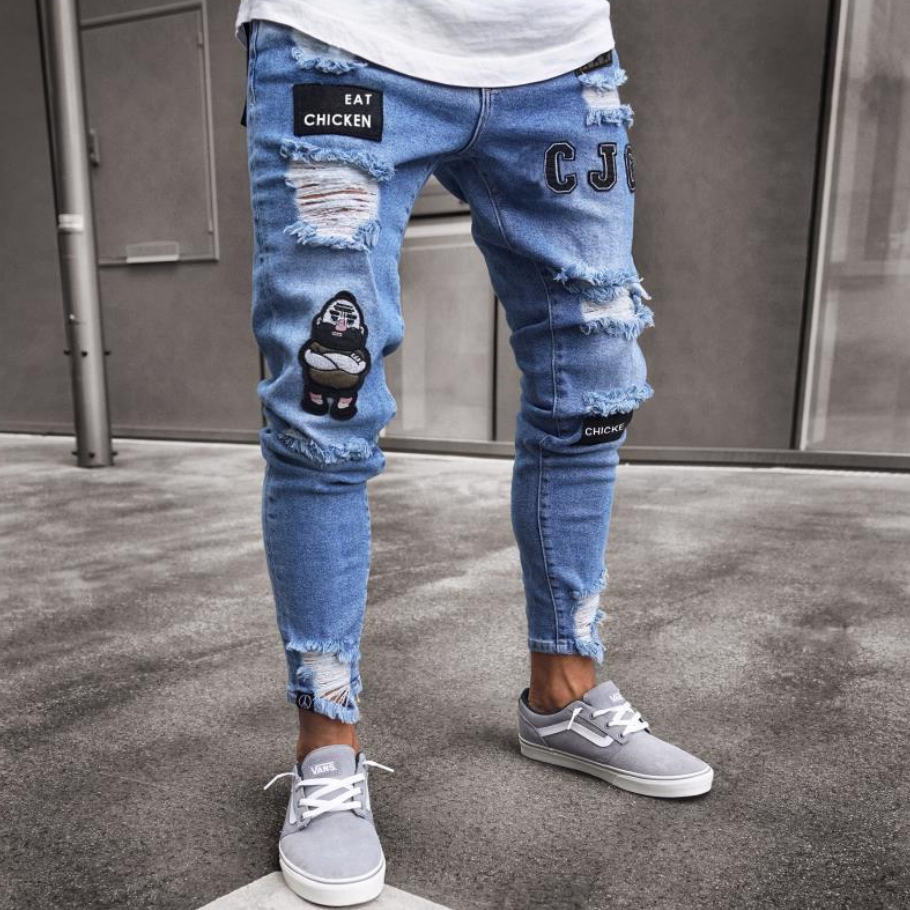 HannaClothingStore HannaClothingStore Men Jeans Knee hole zipper feet