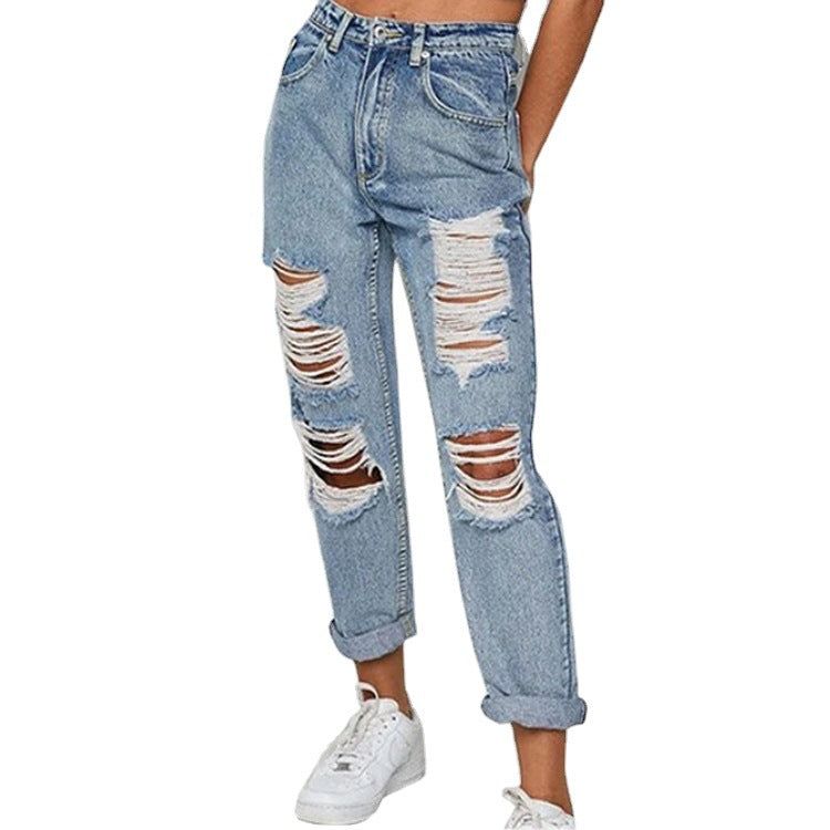 HannaClothingStore HannaClothingStore Women Jean Women's Ripped Holes Show Thinness Jeans