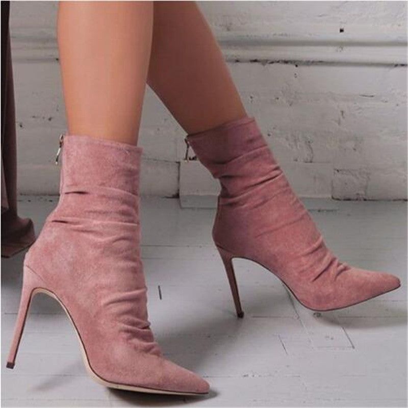 HannaClothingStore HannaClothingStore Women Shoes New wrinkled suede light high heel boots in autumn and winter