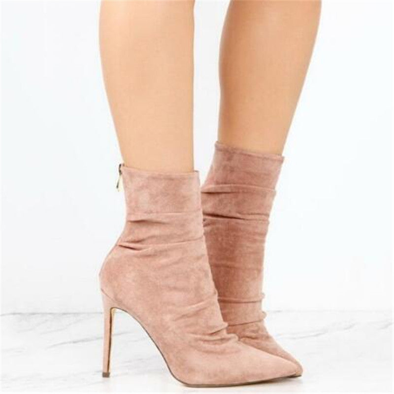 HannaClothingStore HannaClothingStore Women Shoes New wrinkled suede light high heel boots in autumn and winter
