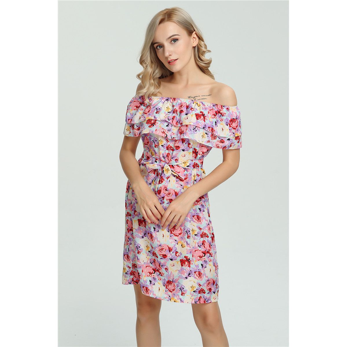 Off-the-shoulder chiffon dress - HannaClothingStore