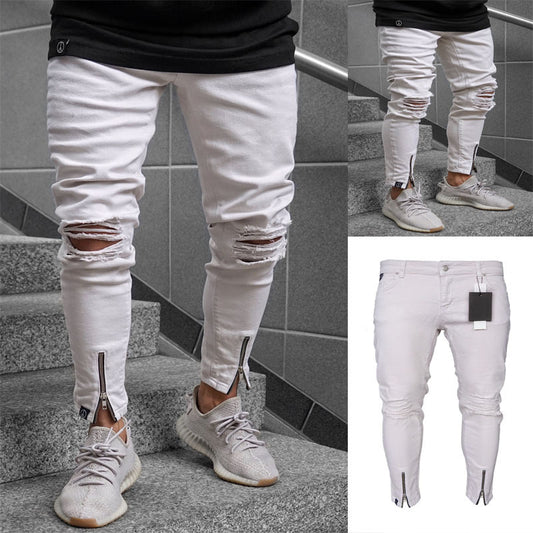 Men Jeans HannaClothingStore Men Jeans Men Zipped Bottom white jeans