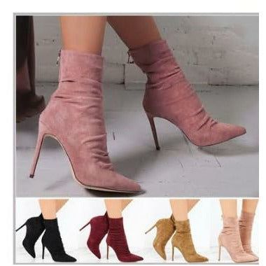 HannaClothingStore HannaClothingStore Women Shoes New wrinkled suede light high heel boots in autumn and winter