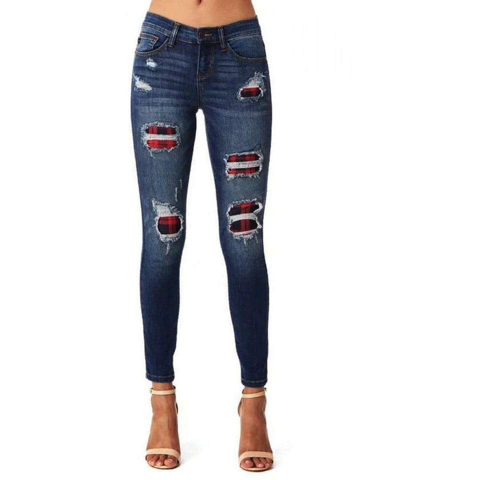 HannaClothingStore HannaClothingStore Women Jean Leopard-print ripped patch stretch jeans