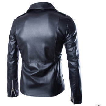 Lapel slim-fit leather coat