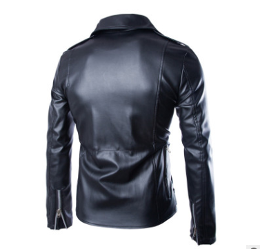 Lapel slim-fit leather coat