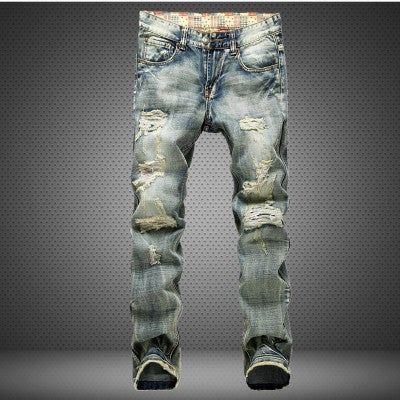 HannaClothingStore HannaClothingStore Men Jeans shredded nostalgic worn and washed Jeans