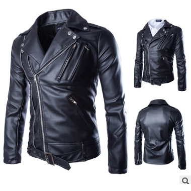 Lapel slim-fit leather coat