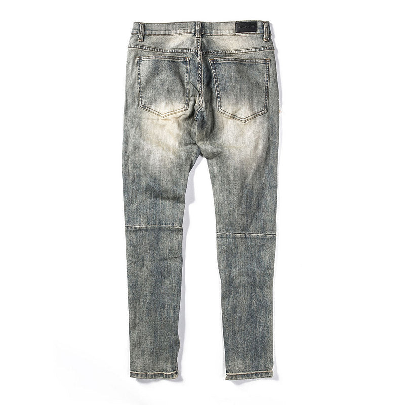 Classic zipper beam-leg jeans