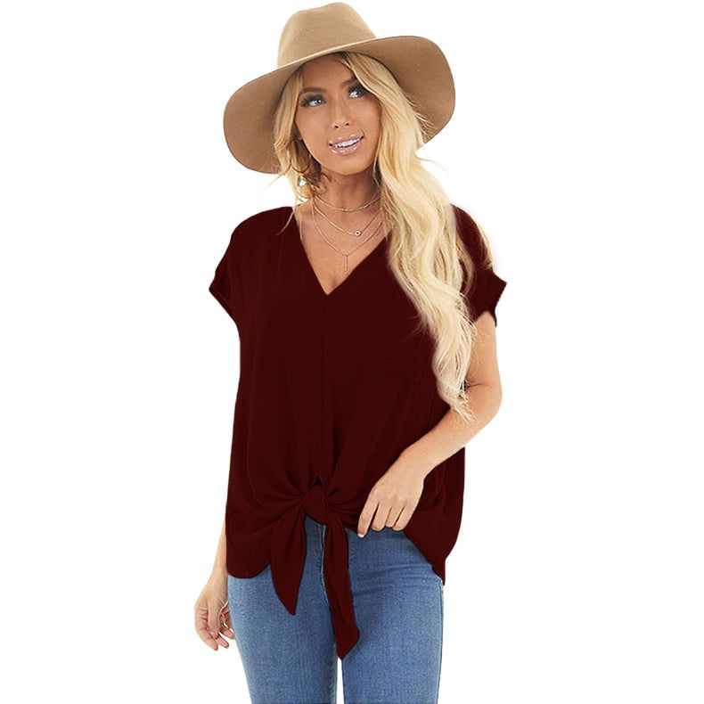 HannaClothingStore HannaClothingStore Women Blouse Women Deep V-Neck Loose Short-Sleeved