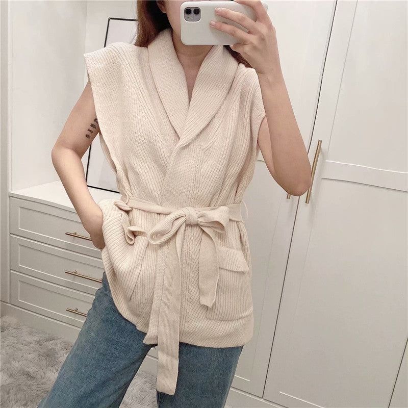 HannaClothingStore HannaClothingStore Women Jumpers Versatile knitted waistband vest