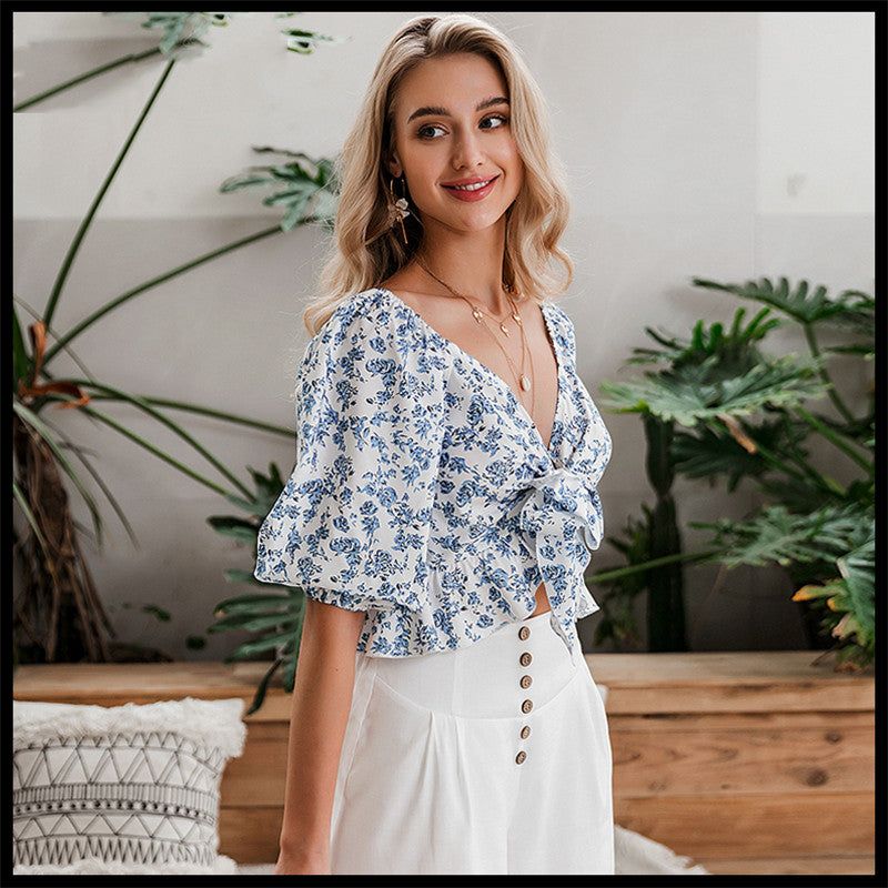 Lantern sleeve chiffon shirt - HannaClothingStore