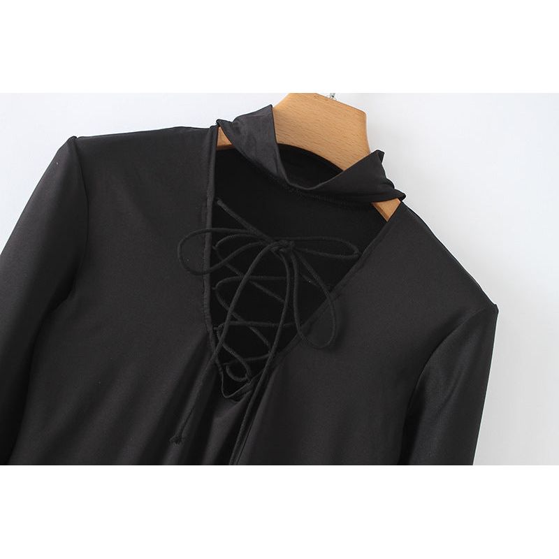 Long sleeve lace-up base shirt - HannaClothingStore