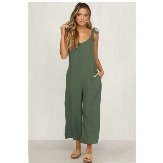 HannaClothingStore HannaClothingStore Women Jumpsuits Back solid jumpsuit ladies wide leg dress