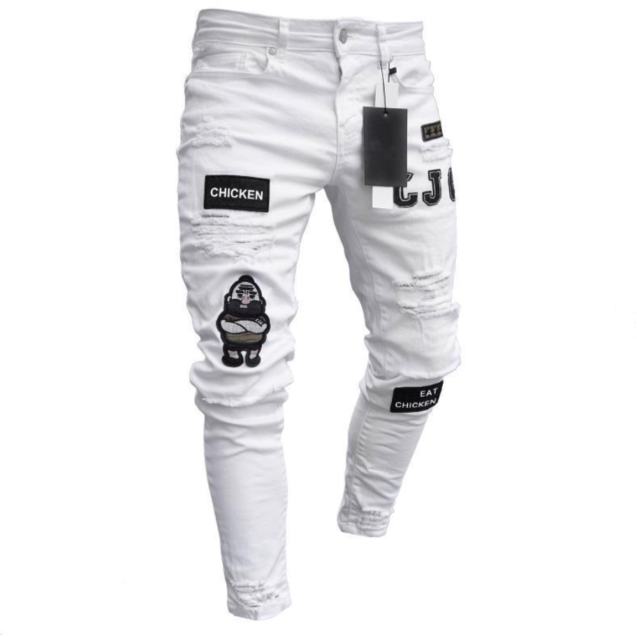 HannaClothingStore HannaClothingStore Men Jeans Knee hole zipper feet