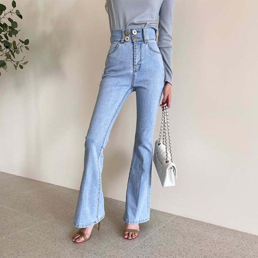 HannaClothingStore HannaClothingStore Women Jean Women's Thin Slim-fit Stretch Light-colored Flared Jeans
