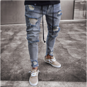 HannaClothingStore HannaClothingStore Men Jeans Knee hole zipper feet