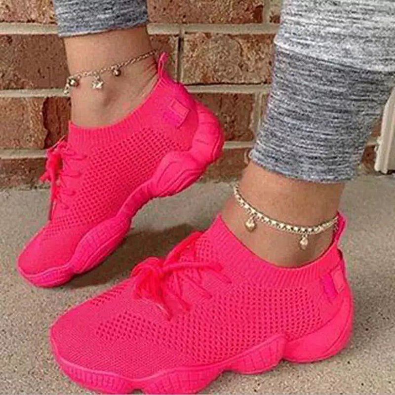 HannaClothingStore HannaClothingStore Women Sneakers Mesh Flat Casual Sports Lace-up Flying Shoes