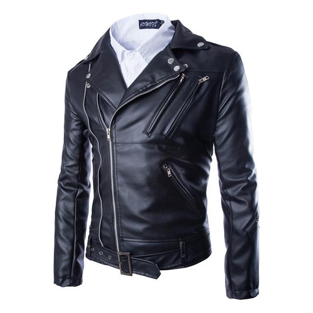 Lapel slim-fit leather coat