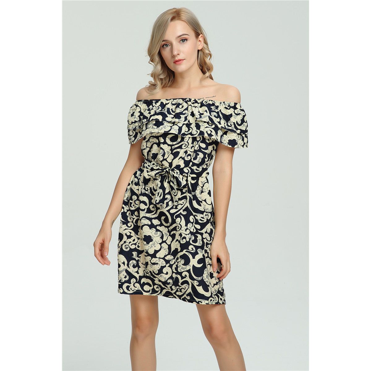 Off-the-shoulder chiffon dress - HannaClothingStore