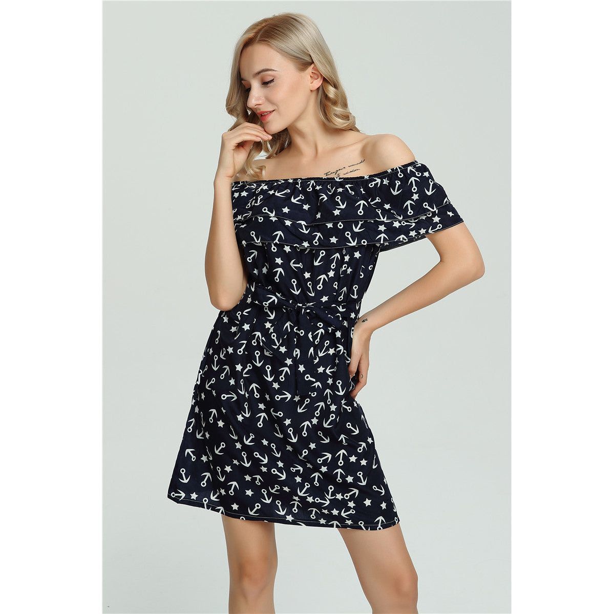 Off-the-shoulder chiffon dress - HannaClothingStore