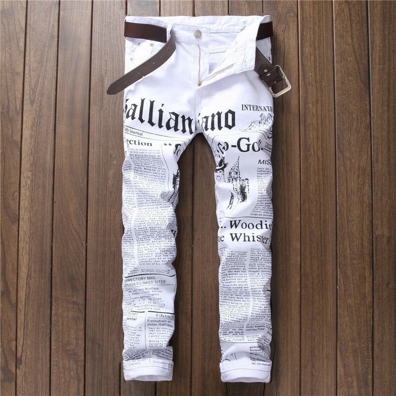 HannaClothingStore HannaClothingStore Men Jeans Newspaper Print jeans