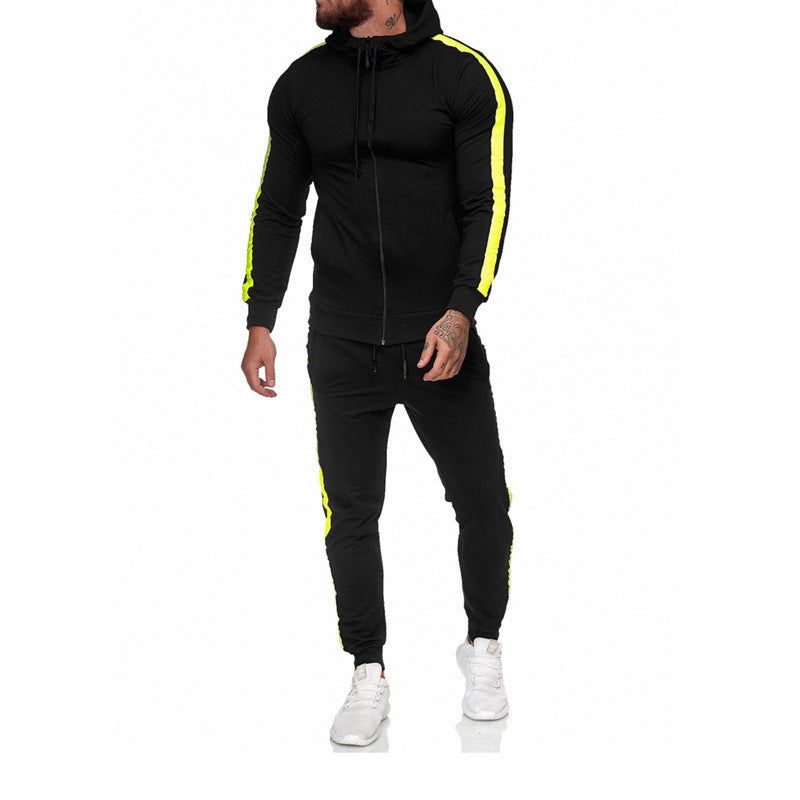 HannaClothingStore HannaClothingStore Men's Bottoms Hooded stitching sweater mens casual sports suit