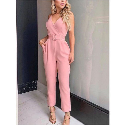 HannaClothingStore HannaClothingStore Women Jumpsuits Solid Color Vneck Urban Casual Sexy Jumpsuit