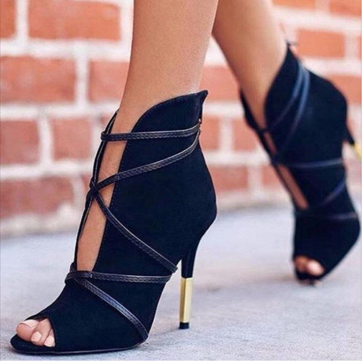 Pointed cross strap high heels