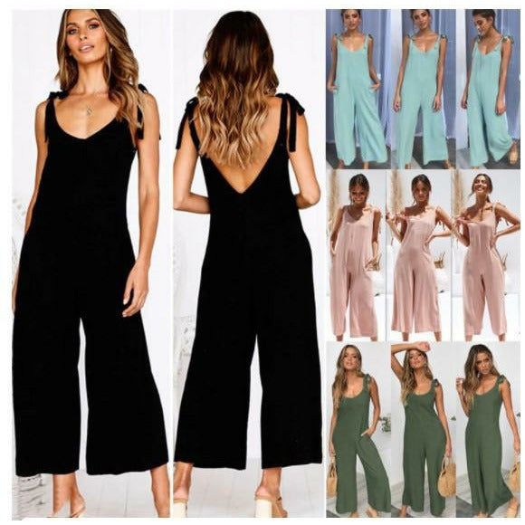 HannaClothingStore HannaClothingStore Women Jumpsuits Back solid jumpsuit ladies wide leg dress