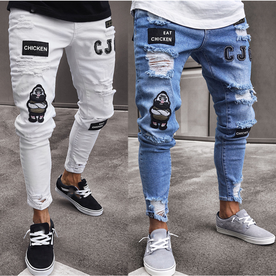 HannaClothingStore HannaClothingStore Men Jeans Knee hole zipper feet