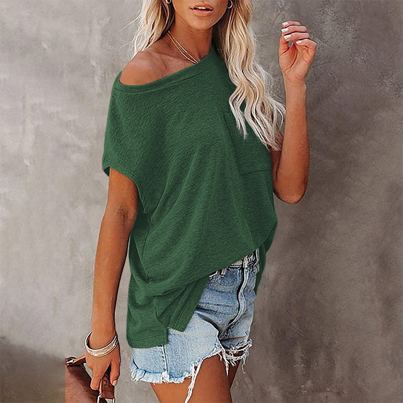HannaClothingStore HannaClothingStore Women Blouse Women Tops Solid Color Ladies Strapless Round Neck