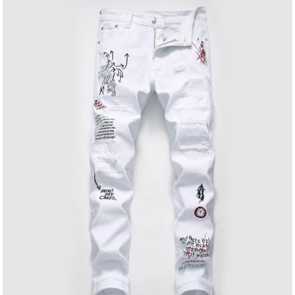HannaClothingStore HannaClothingStore Men Jeans Shredded embroidery jeans