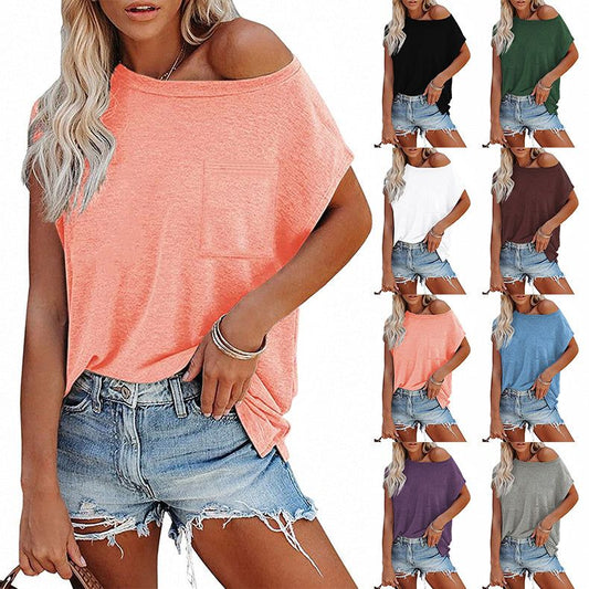 HannaClothingStore HannaClothingStore Women Blouse Women Tops Solid Color Ladies Strapless Round Neck