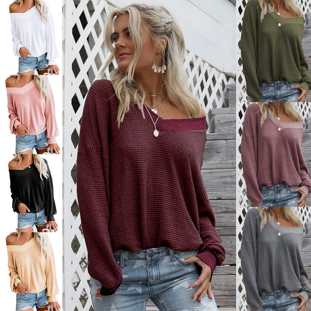 HannaClothingStore HannaClothingStore Women Blouse Knitwear Solid Color Pullover Loose Top