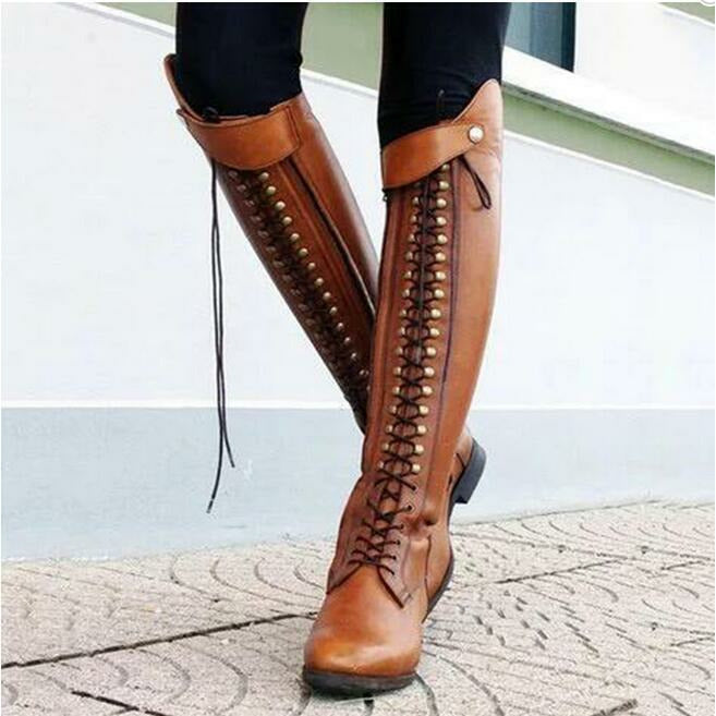 HannaClothingStore HannaClothingStore Women Shoes Rivet lacing boot for lady with thick heel