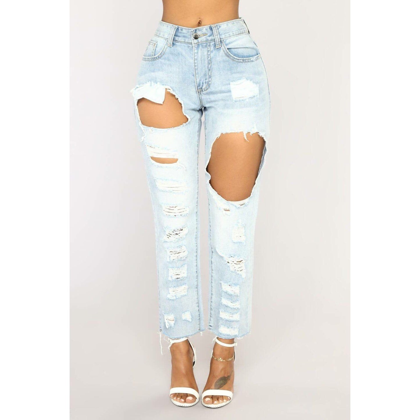 HannaClothingStore HannaClothingStore Women Jean Sexy exaggerated big hole to catch broken jeans