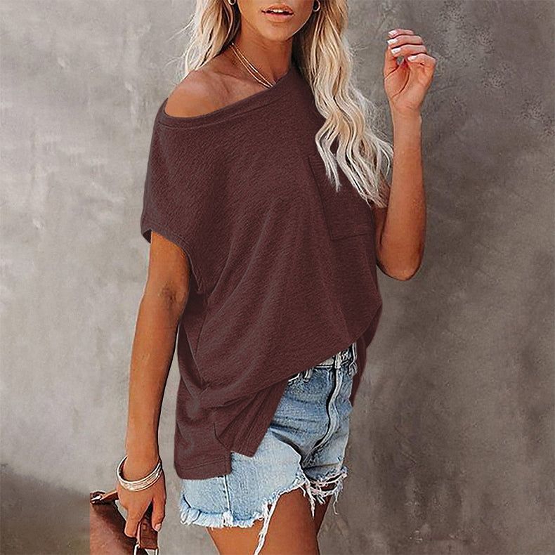 HannaClothingStore HannaClothingStore Women Blouse Women Tops Solid Color Ladies Strapless Round Neck