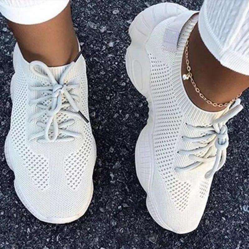 HannaClothingStore HannaClothingStore Women Sneakers Mesh Flat Casual Sports Lace-up Flying Shoes